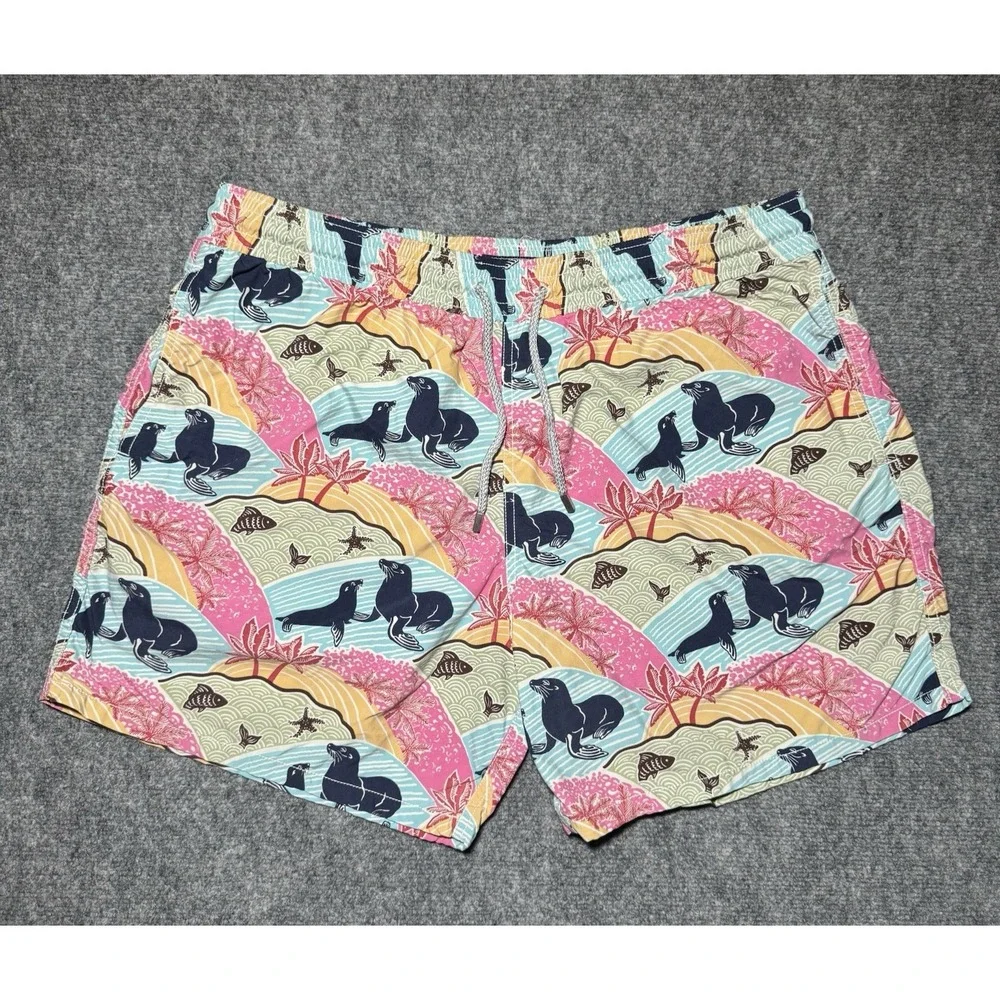 Vilebrequin Shorts Adult Large Blue Pink Colorful Swim Trunks Seal Print Men XXL
